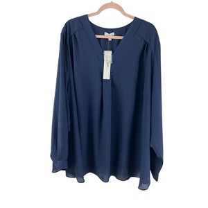 Marybelle Women's 5x Long Sleeve Blouse Top Lightweight Navy Long Sleeves NEW